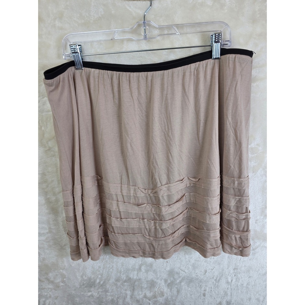 Lauren Conrad Tan Ruffle Tiered Mini Skirt XL Elastic Waist Rayon Taupe